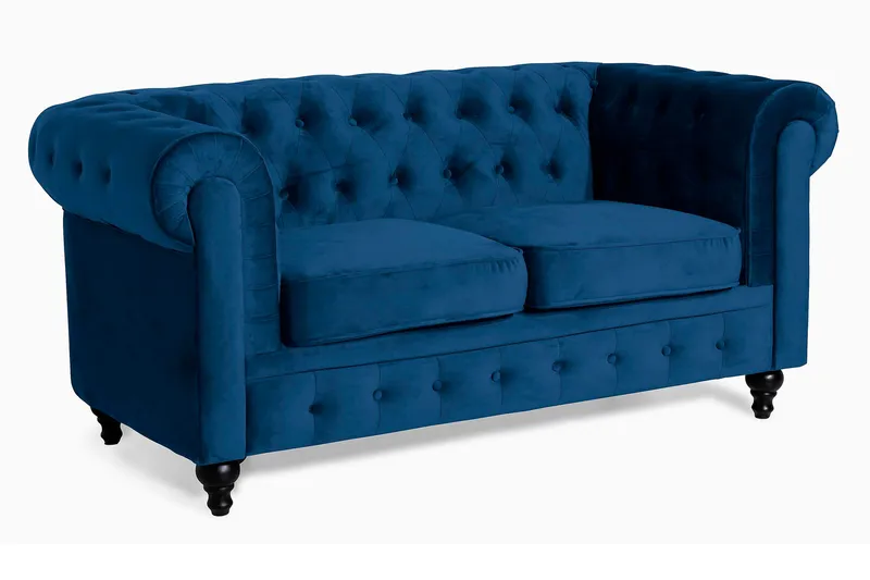 Chesterfield Lyx 2-sits Liten sammetssoffa - Djup soffa 160 cm bred - Blå Sammet - Products - M öbler - Soffa - Sammetssoffa