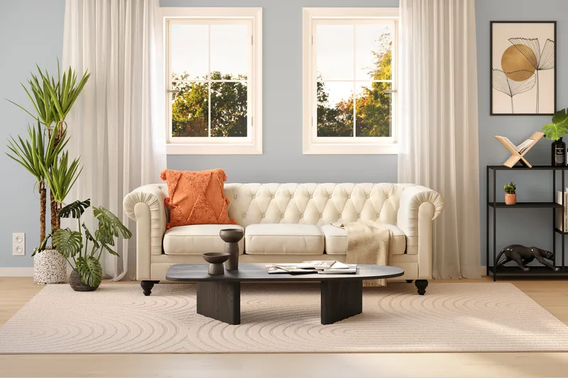 Chesterfield Lyx 3 sits Sammetssoffa- Djup soffa - Beige / Vit / Ljus - Products - Möbler - Soffa - Chesterfield soffa