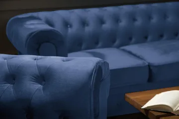 Chesterfield Lyx 3-sits Sammetssoffa - Djup soffa - Blå - Products - Möbler - Soffa - Chesterfield soffa