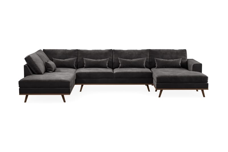 Copenhagen 5-sits Vänstervänd U-formad Soffa med Divan och Schäslong i Sammet, Mörkgrå