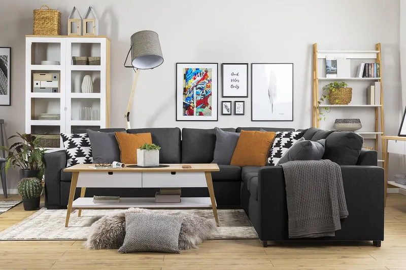 Crazy 6-sits Vändbar L-formad X-Large Hörnsoffa i Tyg - Antracit - Products - Möbler - Soffa - Hörnsoffa