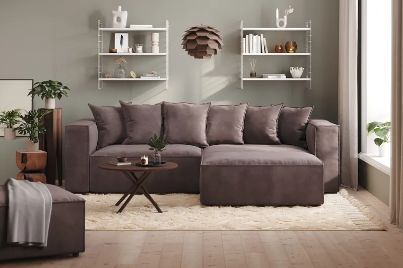 Cubo 4-sits L-formad Djup Modulsoffa med Divan i Sammet - Mörkgrå - Products - Möbler - Soffa - Divansoffa & schäslongsoffa