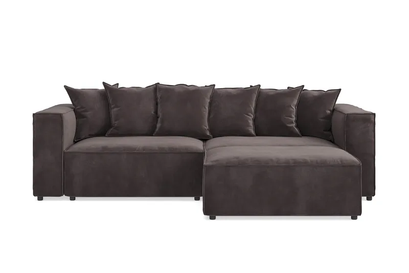 Cubo 4-sits L-formad Djup Modulsoffa med Divan i Sammet, Mörkgrå