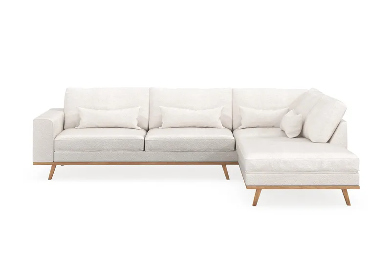 Copenhagen 4-sits Högervänd L-formad Schäslongsoffa i Bouclé, Vit