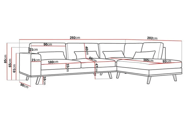Copenhagen 4-sits Högervänd L-formad Schäslongsoffa i Konstläder - Brun - Products - Möbler - Soffa - Divansoffa & schäslongsoffa - 4 sits soffa med divan