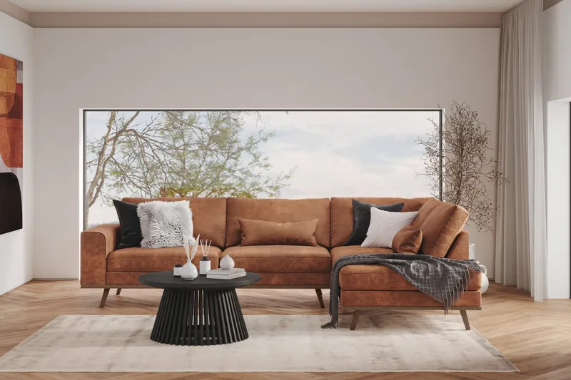 Copenhagen 4-sits Högervänd L-formad Schäslongsoffa i Konstläder - Brun - Products - Möbler - Soffa - Divansoffa & schäslongsoffa - 4 sits soffa med divan