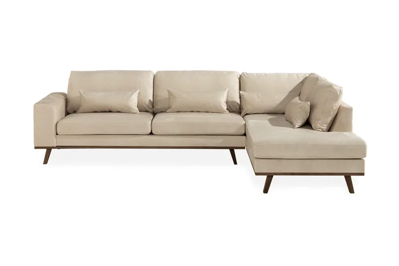 Copenhagen 4-sits Högervänd L-formad Schäslongsoffa i Sammet, Beige