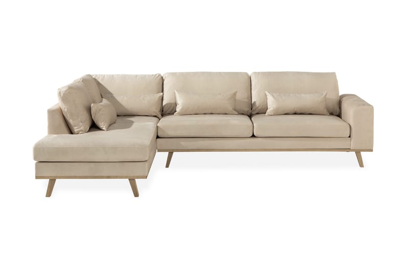 Copenhagen 4-sits Vänstervänd L-formad Schäslongsoffa i Sammet, Beige