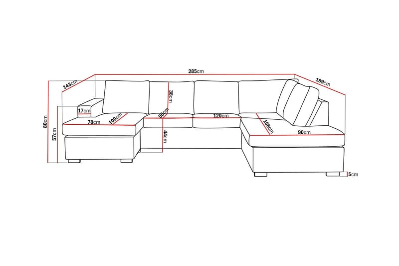 Crazy 4-sits Högervänd U-formad Large Soffa med Divan och Schäslong i Konstläder - Svart - Products - Möbler - Soffa - Divansoffa & schäslongsoffa - 4 sits soffa med divan