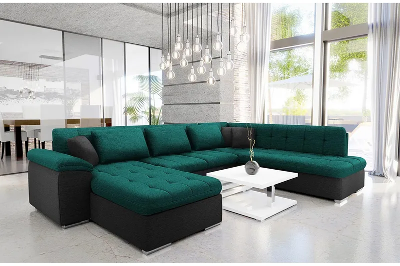 Dynir Soffa med Divan och Schäslong 4-sits - Svart/Grön - Products - Möbler - Soffa - Divansoffa & schäslongsoffa - 4 sits soffa med divan