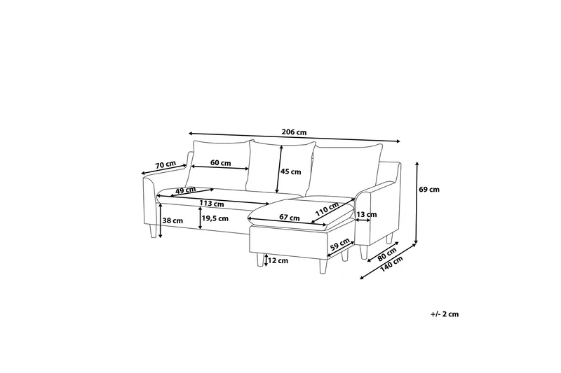 Elvenes Hörnsoffa 206 cm - Grå - Products - Möbler - Soffa - Divansoffa & schäslongsoffa - 4 sits soffa med divan