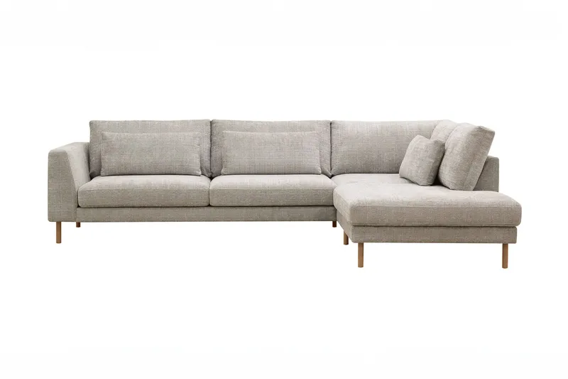 Florenz 4-sits Högervänd L-formad Schäslongsoffa i Tyg, Grå / Beige