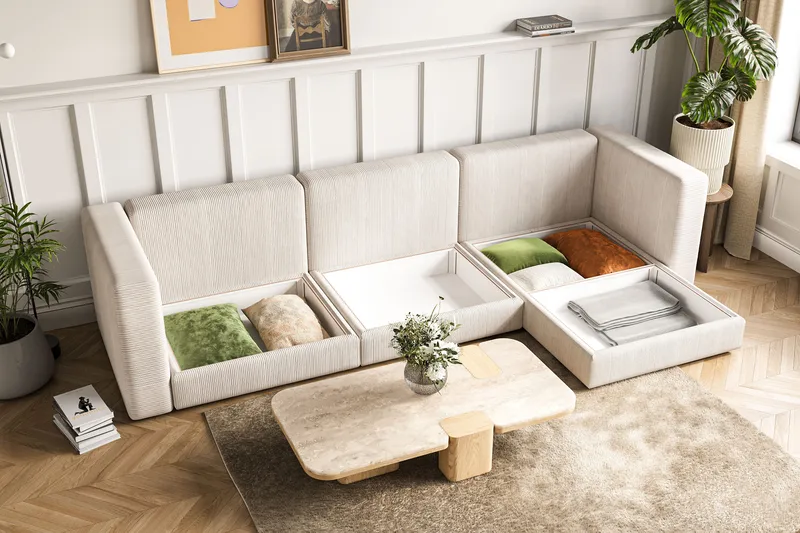 Hagblom 4-sits Divansoffa med Förvaring Vändbar - Beige - Products - Möbler - Soffa - Divansoffa & schäslongsoffa - 4 sits soffa med divan