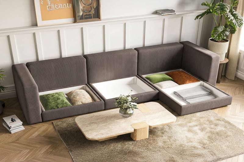 Hagblom 4-sits Divansoffa med Förvaring Vändbar - Brun - Products - Möbler - Soffa - Divansoffa & schäslongsoffa - 4 sits soffa med divan