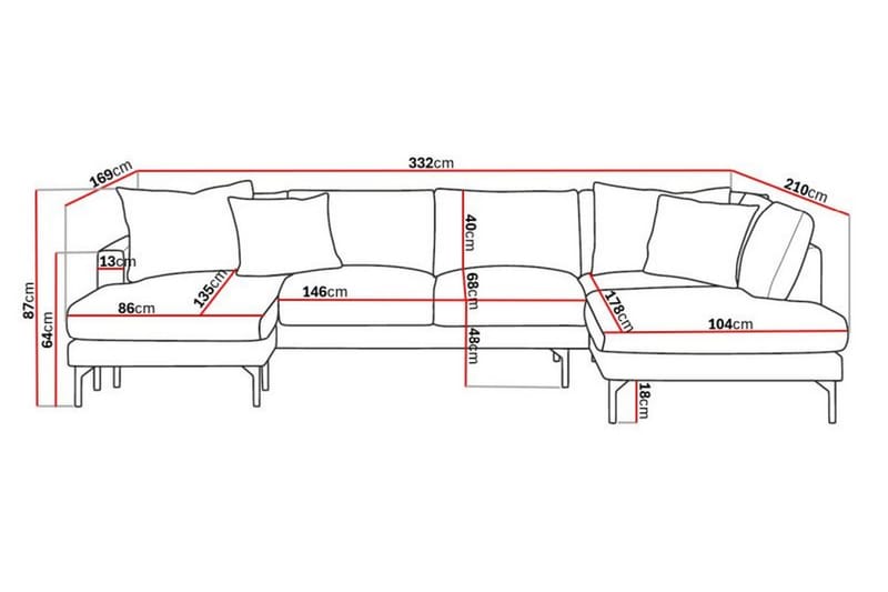 Menard 4-sits Högervänd Stor U-formad Djup Soffa med Divan och Schäslong i Manchester - Mörkgrön - Products - Möbler - Soffa - Divansoffa & schäslongsoffa - 4 sits soffa med divan