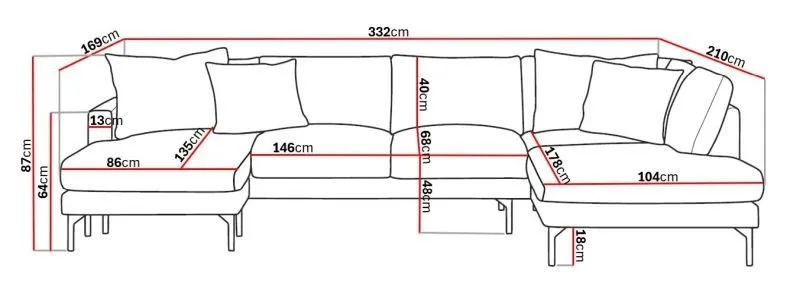 Menard 4-sits Högervänd Stor U-formad Djup Soffa med Divan och Schäslong i Tyg - Brun - Products - Möbler - Soffa - Divansoffa & schäslongsoffa - 4 sits soffa med divan