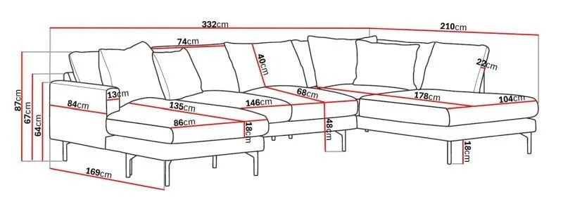 Menard 4-sits Högervänd Stor U-formad Djup Soffa med Divan och Schäslong i Tyg - Brun - Products - Möbler - Soffa - Divansoffa & schäslongsoffa - 4 sits soffa med divan