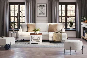 Menard Compact 3-sits Högervänd L-formad Divansoffa i Bouclé - Vit - Products - Möbler - Soffa - Divansoffa & schäslongsoffa - 3 sits soffa med divan