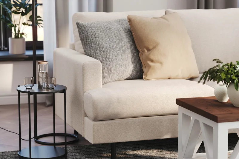 Menard Compact 3-sits Högervänd L-formad Divansoffa i Tyg - Beige - Products - Möbler - Soffa - Divansoffa & schäslongsoffa - 3 sits soffa med divan