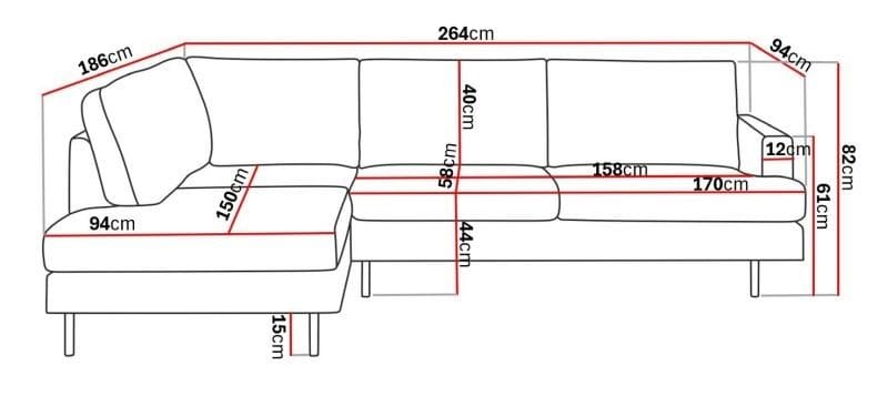 Menard Compact 4-sits Vänstervänd L-formad Schäslongsoffa i Tyg - Mörkgrå - Products - Möbler - Soffa - Divansoffa & schäslongsoffa - 4 sits soffa med divan