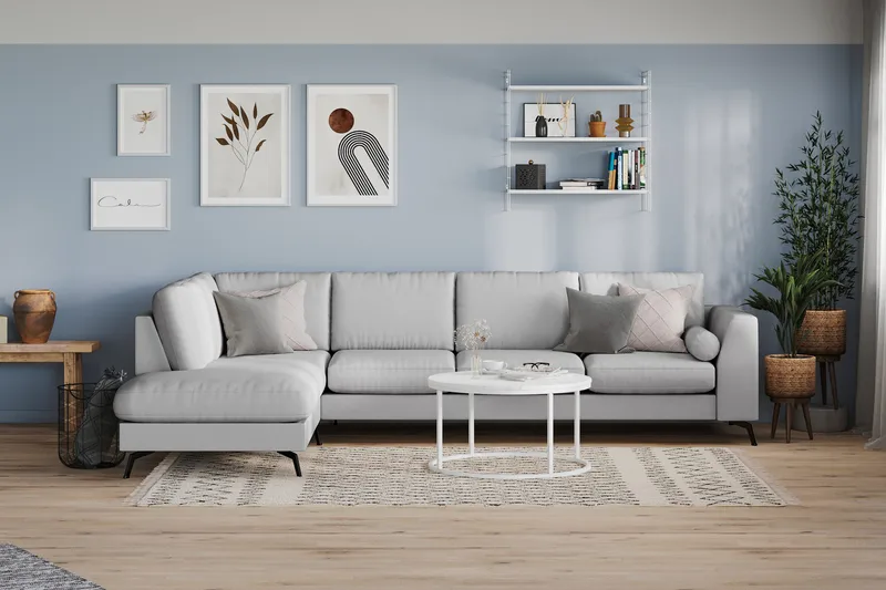 Ocean Lyx 4-sits Vänstervänd L-formad Schäslongsoffa i Tyg - Grå - Products - Möbler - Soffa - Divansoffa & schäslongsoffa - 4 sits soffa med divan