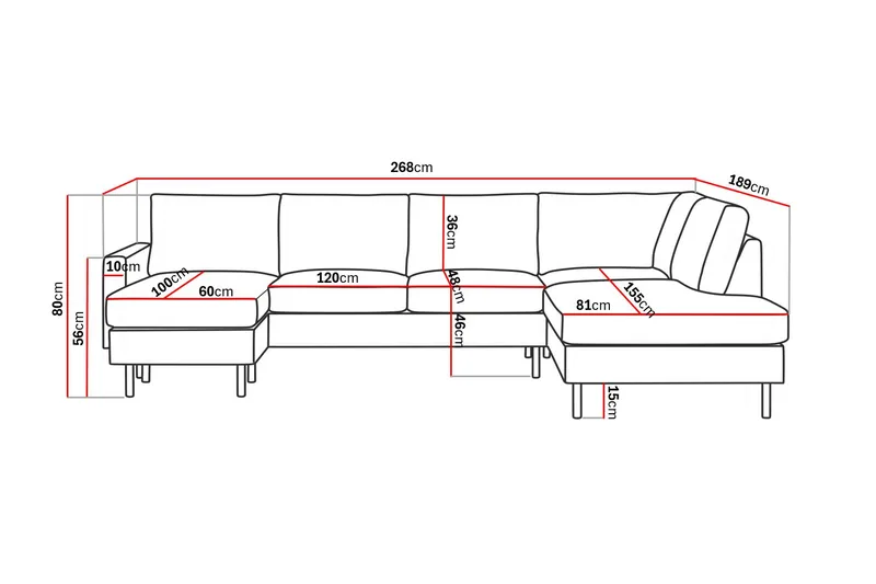 Peppe 4-sits Högervänd U-formad Soffa med Divan och Schäslong i Tyg - Mörkgrå - Products - Möbler - Soffa - Divansoffa & schäslongsoffa - 4 sits soffa med divan