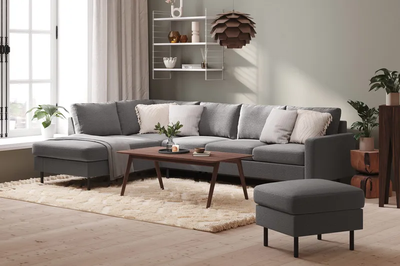 Peppe 4-sits Vänstervänd L-formad Schäslongsoffa i Tyg - Ljusgrå - Products - Möbler - Soffa - Divansoffa & schäslongsoffa - 4 sits soffa med divan