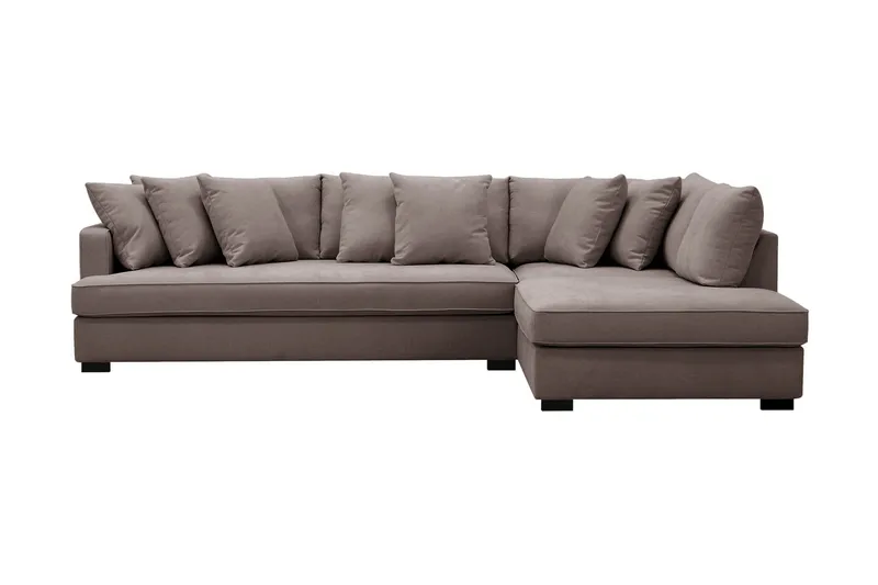 Rossita 4-sits Högervänd L-formad Djup Schäslongsoffa med Hel dyna i Tyg, Brun