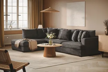 Rossita 4-sits Vänstervänd L-formad Djup Schäslongsoffa i Chenille - Svart - Products - Möbler - Soffa - Divansoffa & schäslongsoffa - 4 sits soffa med divan