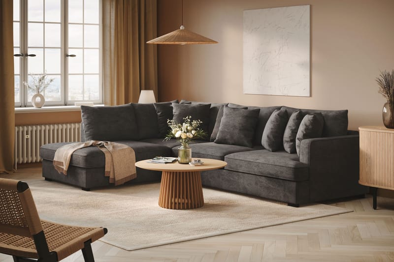 Rossita 4-sits Vänstervänd L-formad Djup Schäslongsoffa i Chenille - Svart - Products - Möbler - Soffa - Divansoffa & schäslongsoffa - 4 sits soffa med divan