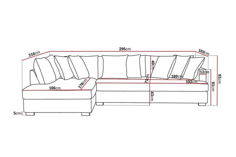 Rossita 4-sits Vänstervänd L-formad Djup Schäslongsoffa med Hel dyna i Chenille - Grå - Products - Möbler - Soffa - Divansoffa & schäslongsoffa - 4 sits soffa med divan