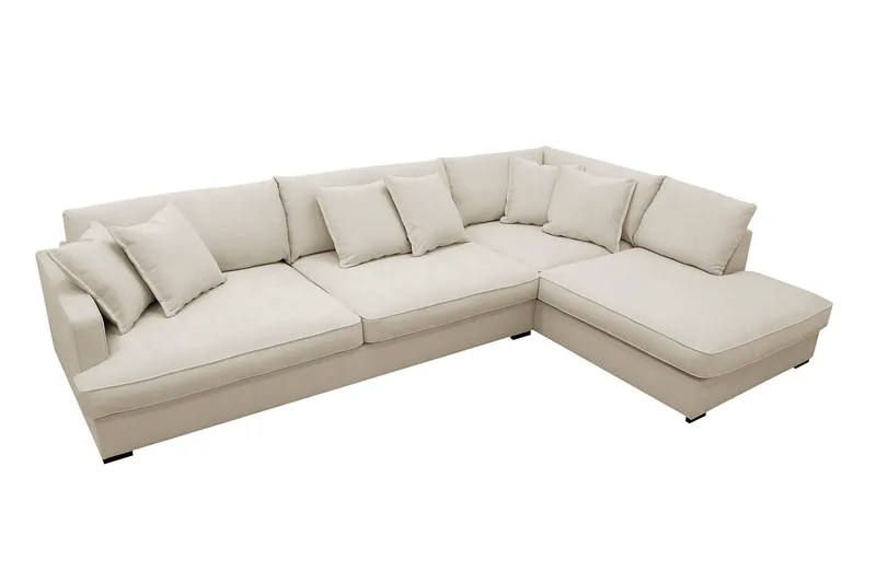 Rossita Lyx 4-sits Högervänd L-formad Extra Djup Schäslongsoffa i Tyg - Beige Tyg - Products - Möbler - Soffa - Divansoffa & schäslongsoffa - 4 sits soffa med divan