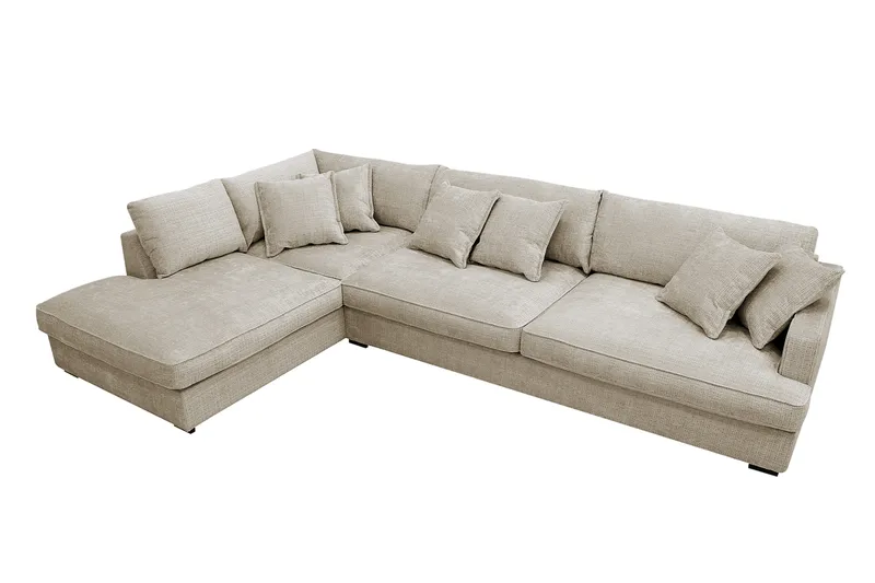 Rossita Lyx 4-sits Vänstervänd L-formad Extra Djup Schäslongsoffa i Chenille - Beige Chenille - Products - Möbler - Soffa - Divansoffa & schäslongsoffa - 4 sits soffa med divan
