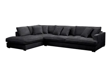Rossita Lyx 4-sits Vänstervänd L-formad Extra Djup Schäslongsoffa i Chenille - Svart Chenille - Products - Möbler - Soffa - Divansoffa & schäslongsoffa - 4 sits soffa med divan