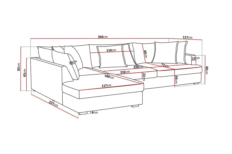 Rossita Lyx 4-sits Vänstervänd L-formad Extra Djup Schäslongsoffa i Manchester - Mörkgrön Manchester - Products - Möbler - Soffa - Divansoffa & schäslongsoffa - 4 sits soffa med divan