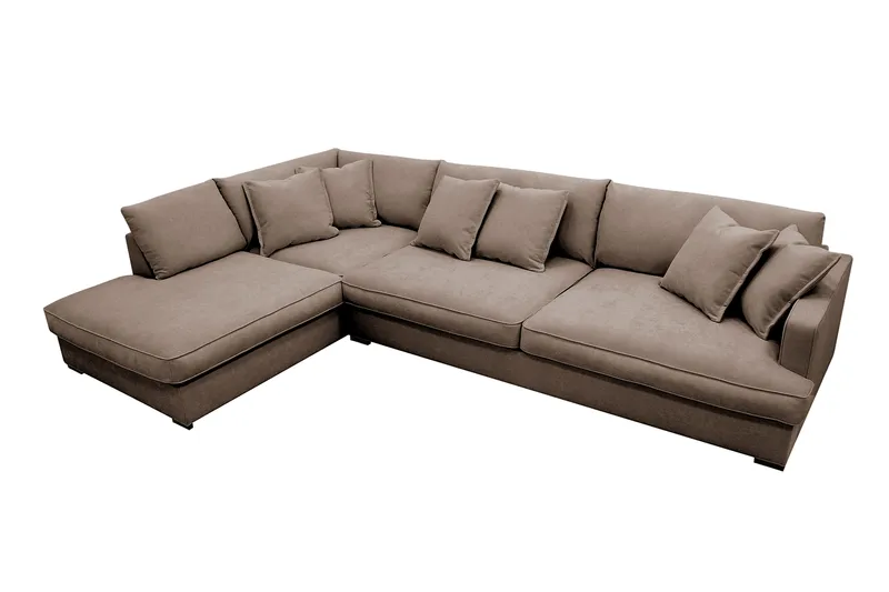Rossita Lyx 4-sits Vänstervänd L-formad Extra Djup Schäslongsoffa i Tyg - Brun Tyg - Products - Möbler - Soffa - Divansoffa & schäslongsoffa - 4 sits soffa med divan
