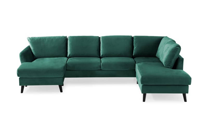 Trend 4-sits Högervänd U-formad Soffa med Divan och Schäslong i Sammet, Grön