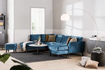 Trend 4-sits Vänstervänd U-formad Soffa med Divan och Schäslong i Sammet - Blå - Products - Möbler - Soffa - Divansoffa & schäslongsoffa - 4 sits soffa med divan