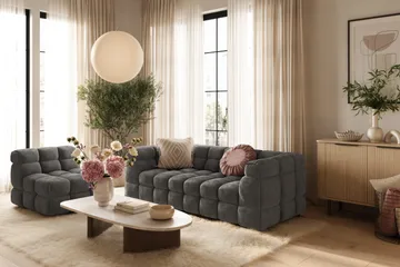 Elise Bubblig Soffgrupp 3-sits Soffa + Fåtölj - Mörkgrå - Products - Möbler - Soffa - Soffgrupp