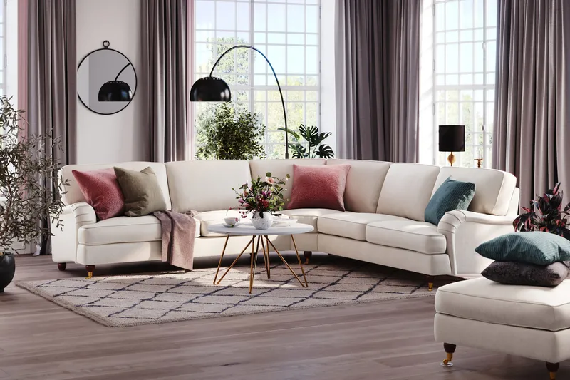 Howard Lyx 6-sits Högervänd L-formad Hörnsoffa i Sammet - Krämvit - Products - Möbler - Soffa - Hörnsoffa