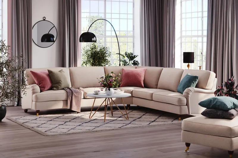 Howard Lyx 6-sits Högervänd L-formad Hörnsoffa i Tyg - Beige - Products - Möbler - Soffa - Hörnsoffa