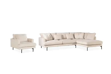 Menard Soffgrupp 4-sits Högervänd L-formad Schäslongsoffa + Stor Fåtölj i Manchester, Beige