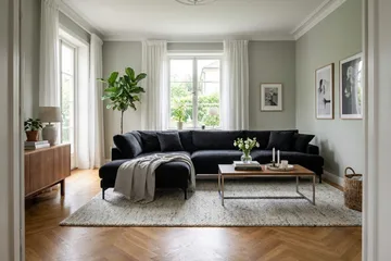Menard Premium 5-sits Vänstervänd L-formad Djup Schäslongsoffa i Chenille - Svartt - Products - Möbler - Soffa - Divansoffa & schäslongsoffa