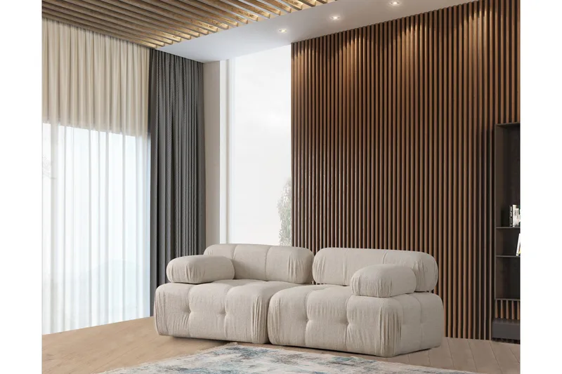 Belgin Bubblig Djup Soffa 2-sits med fasta armstöd, Cream / Beige / Ljus