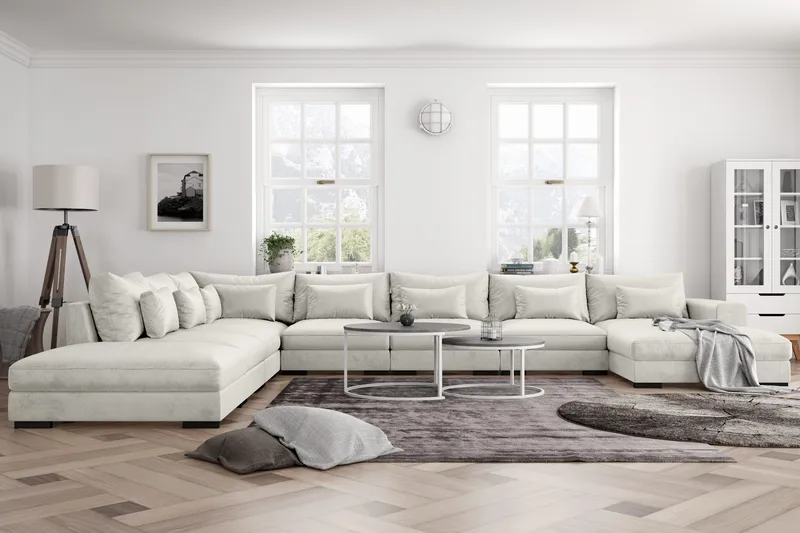 Dubai U-modulsoffa Large med Divan Höger Sammet Extra Djup - Vit - Products - Möbler - Soffa - Modulsoffa - Komplett modulsoffa