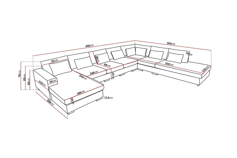 Grande Stor 7-sits U-Soffa med Divan Vänster - Beige Tyg - Products - Möbler - Soffa - Modulsoffa - Komplett modulsoffa
