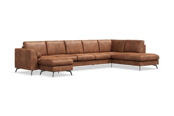 Ocean Lyx 6-sits Högervänd U-formad Soffa med Divan och Schäslong + Fotpall i Konstläder - Brun - Products - Möbler - Soffa - U-soffa