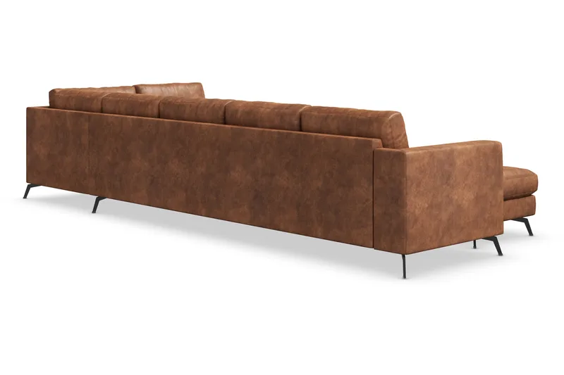 Ocean Lyx 6-sits Högervänd U-formad Soffa med Divan och Schäslong + Fotpall i Konstläder - Brun - Products - Möbler - Soffa - U-soffa