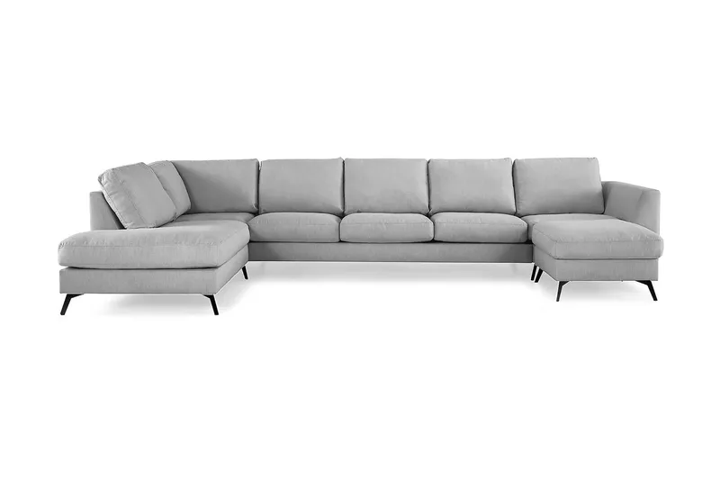 Ocean Lyx 6-sits Vänstervänd U-formad Soffa med Divan och Schäslong + Fotpall i Tyg, Grå