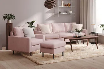 Peppe Soffgrupp 3-sits Soffa + Fåtölj + Fotpall i Manchester - Rosa - Products - Möbler - Soffa - Soffgrupp